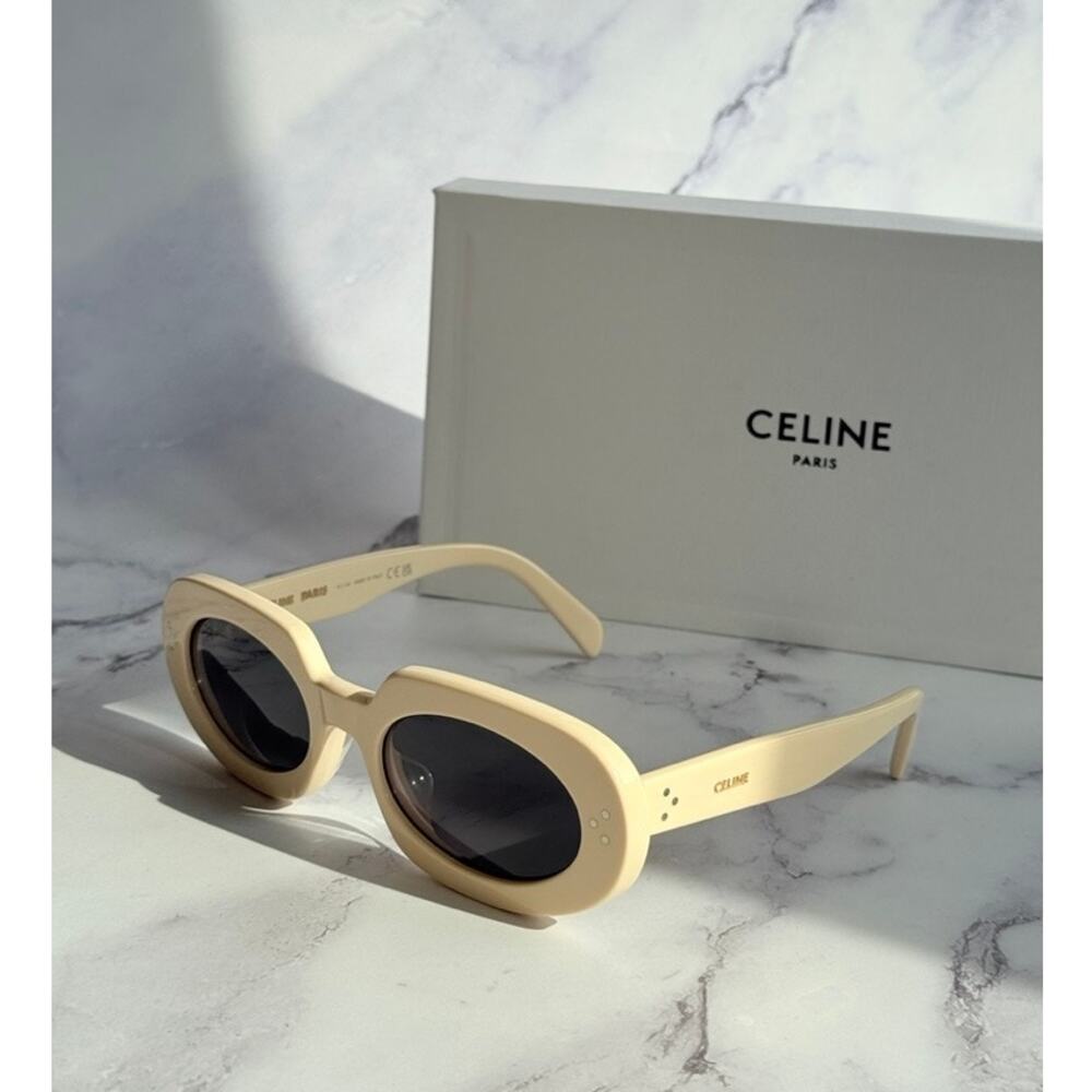 NEW Celine CL40276U Ivory White Bold Oval Sunglasses - Picture 2 of 7